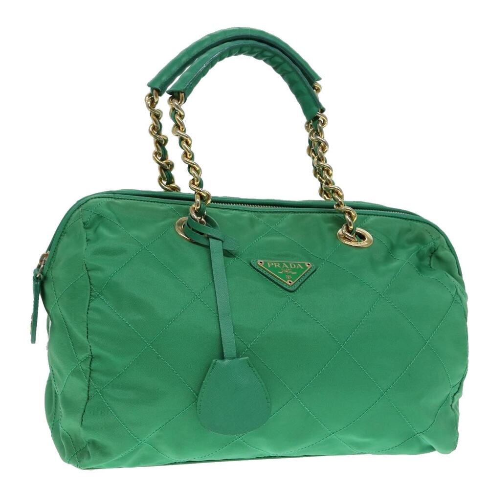 PRADA Hand Bag Nylon Green Gold